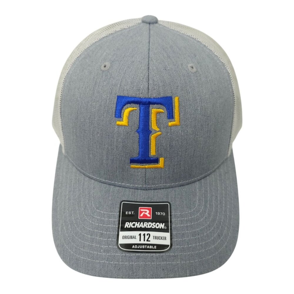 Blue Gold Embroidered T Logo Mesh Snapback Cap Trucker Baseball Hat Richardson